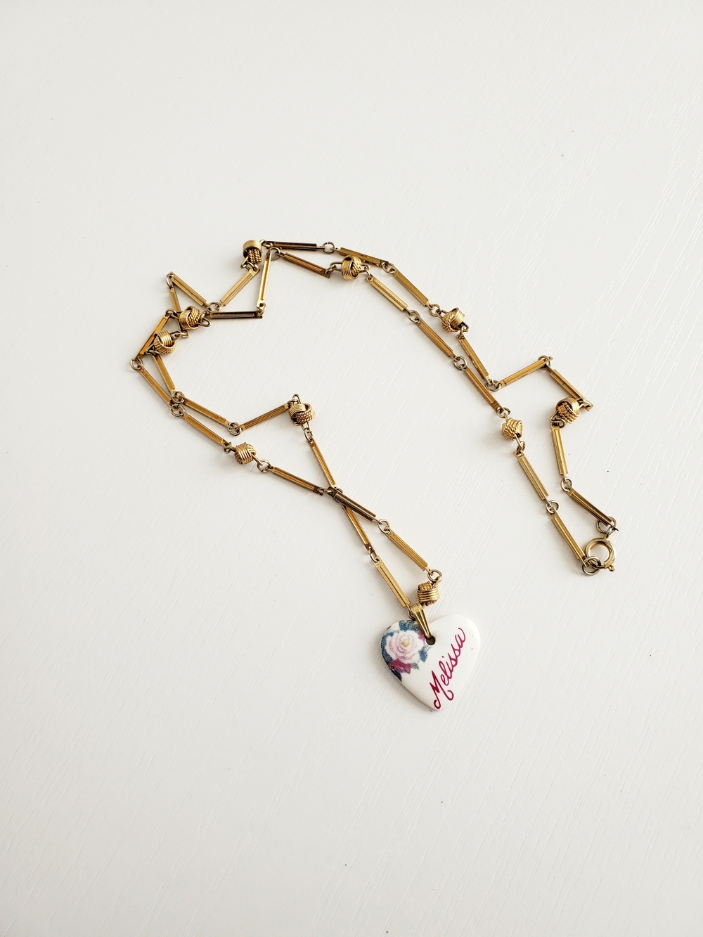 Vintage Gold Trombone Link Melissa Heart Necklace 🎁